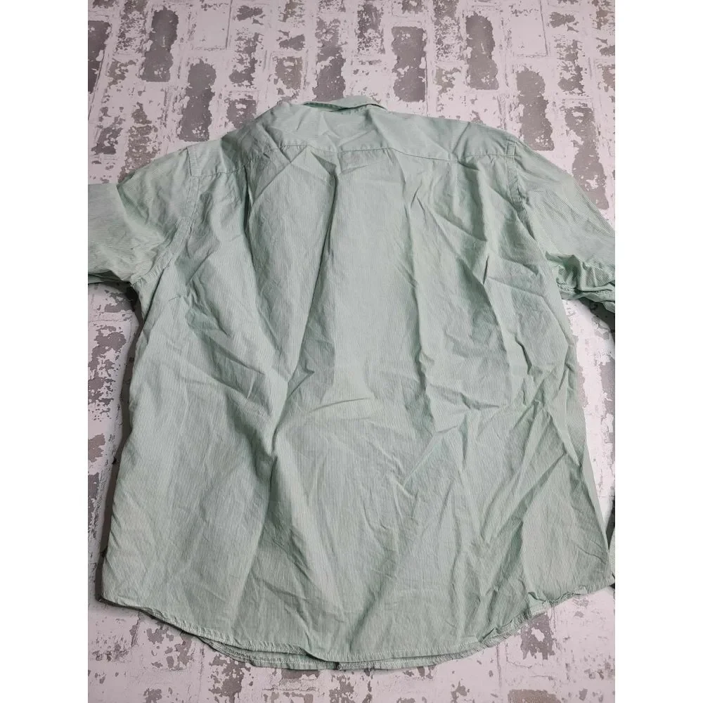 3487 Haberdashery J. Crew Green/White Striped Button Down‎ Men's Medium